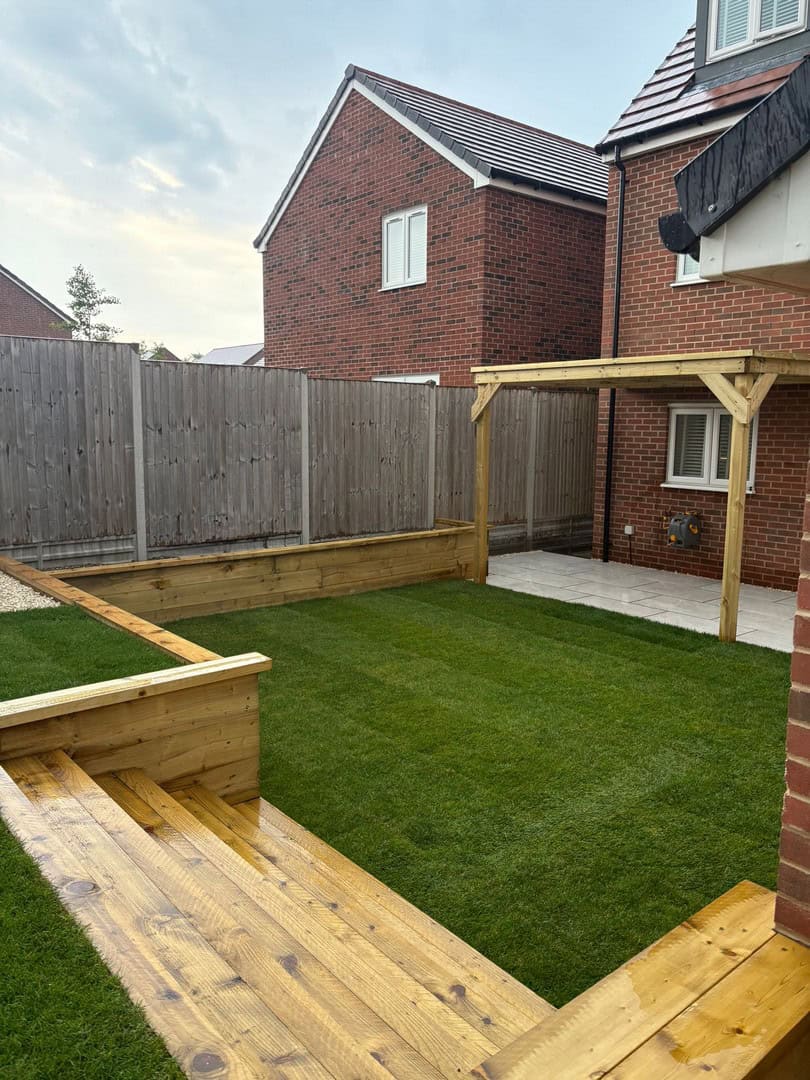 Backyard showing brand new landscaping